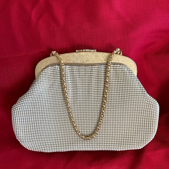 Whiting & Davis Silver Mesh Clutch with Gold Accents - Picture 3 of 9